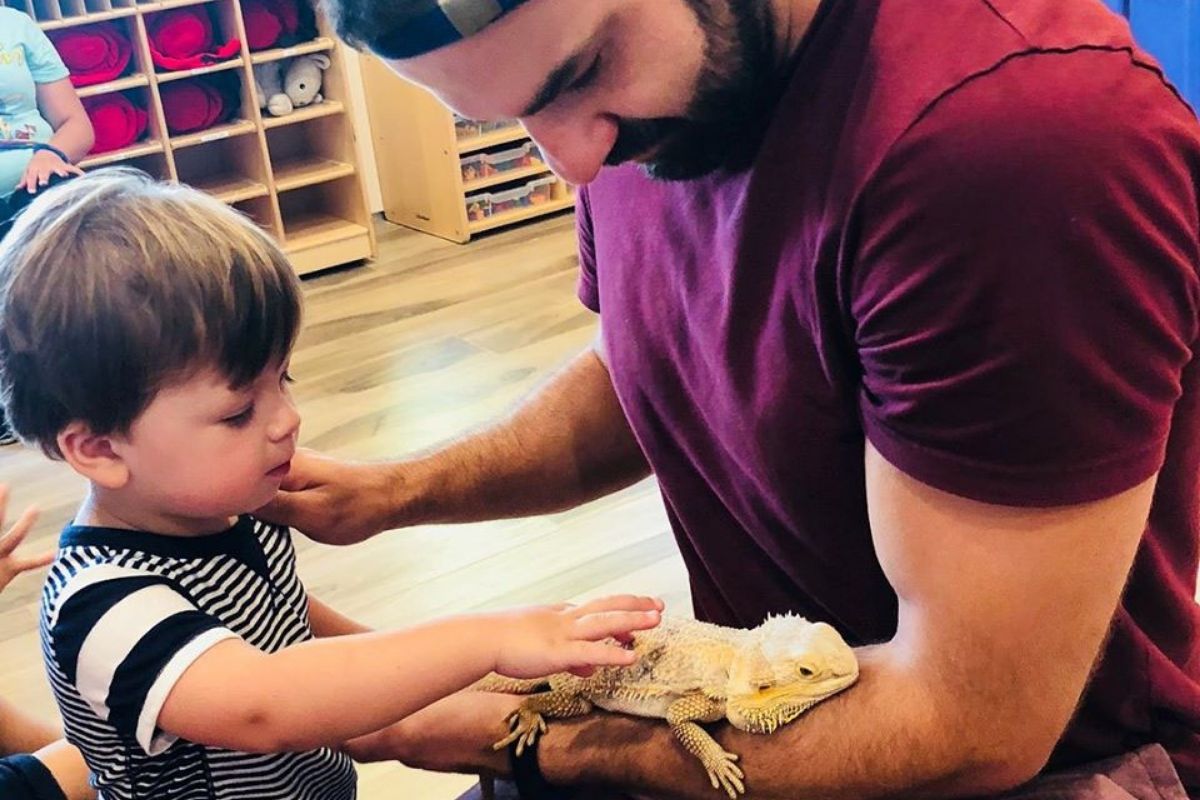 toddler playing with lizard at a Preschool & Daycare Serving North Hollywood, Santa Monica & Van Nuys, CA